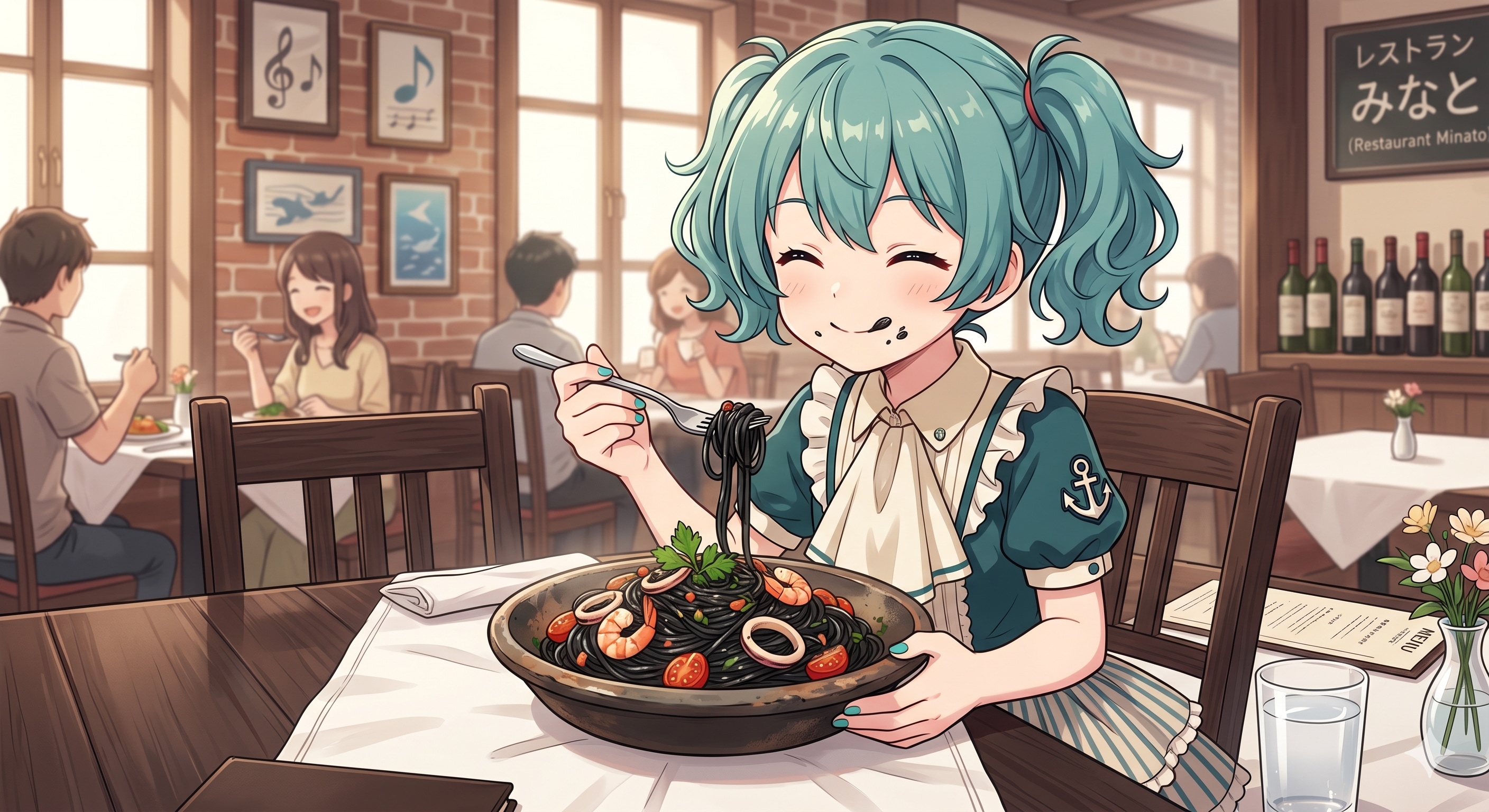 今日のお昼はイカスミパスタです | の人気AIイラスト・グラビア