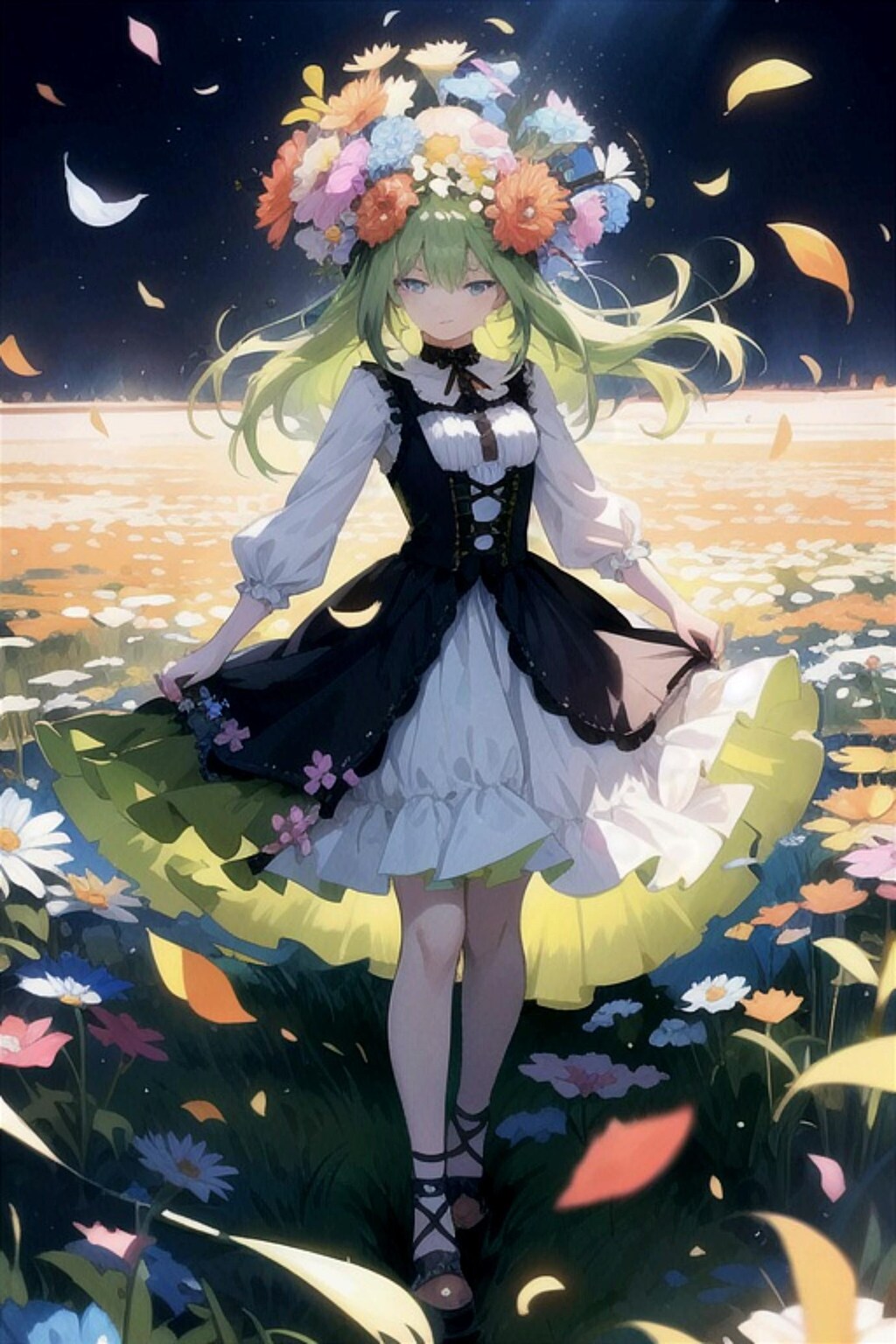 花と緑髪ちゃん