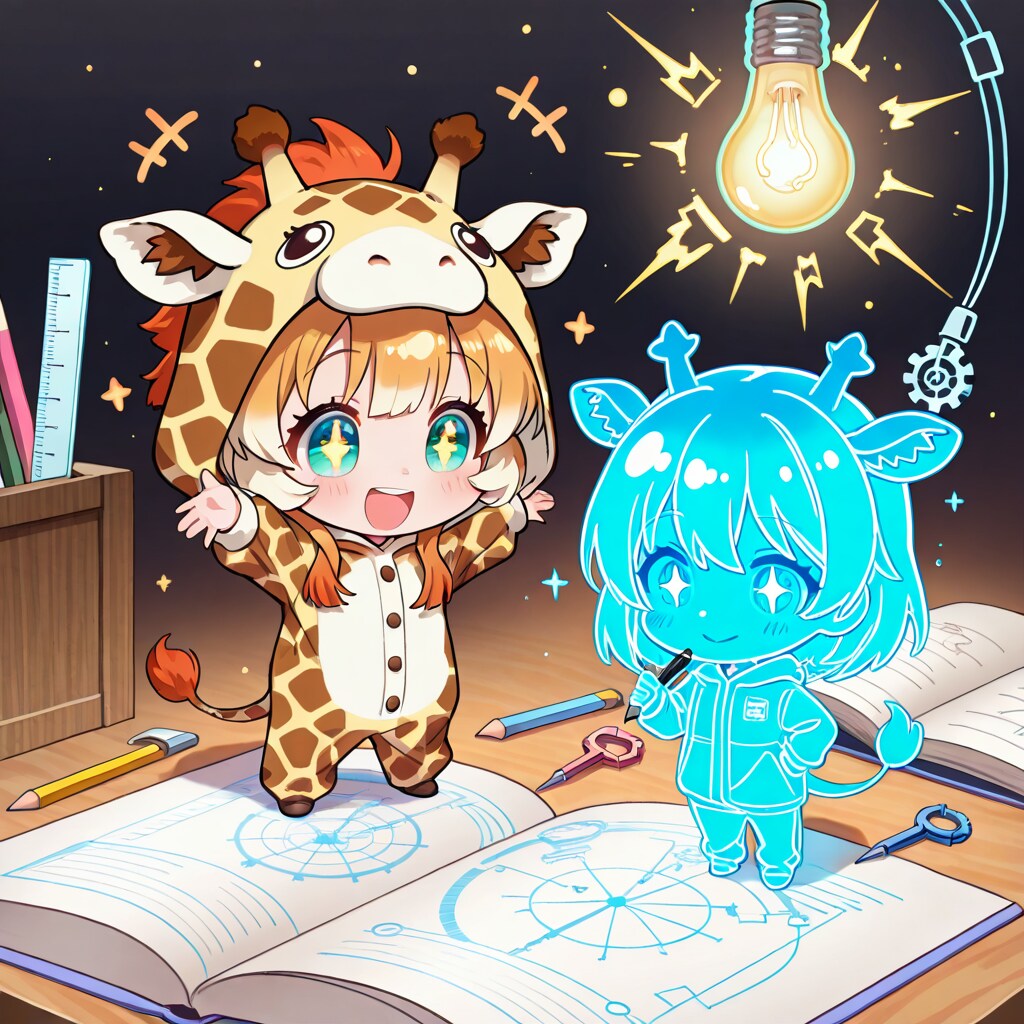 何かを発明するキリン着ぐるみちび子ちゃん | の人気AIイラスト・グラビア