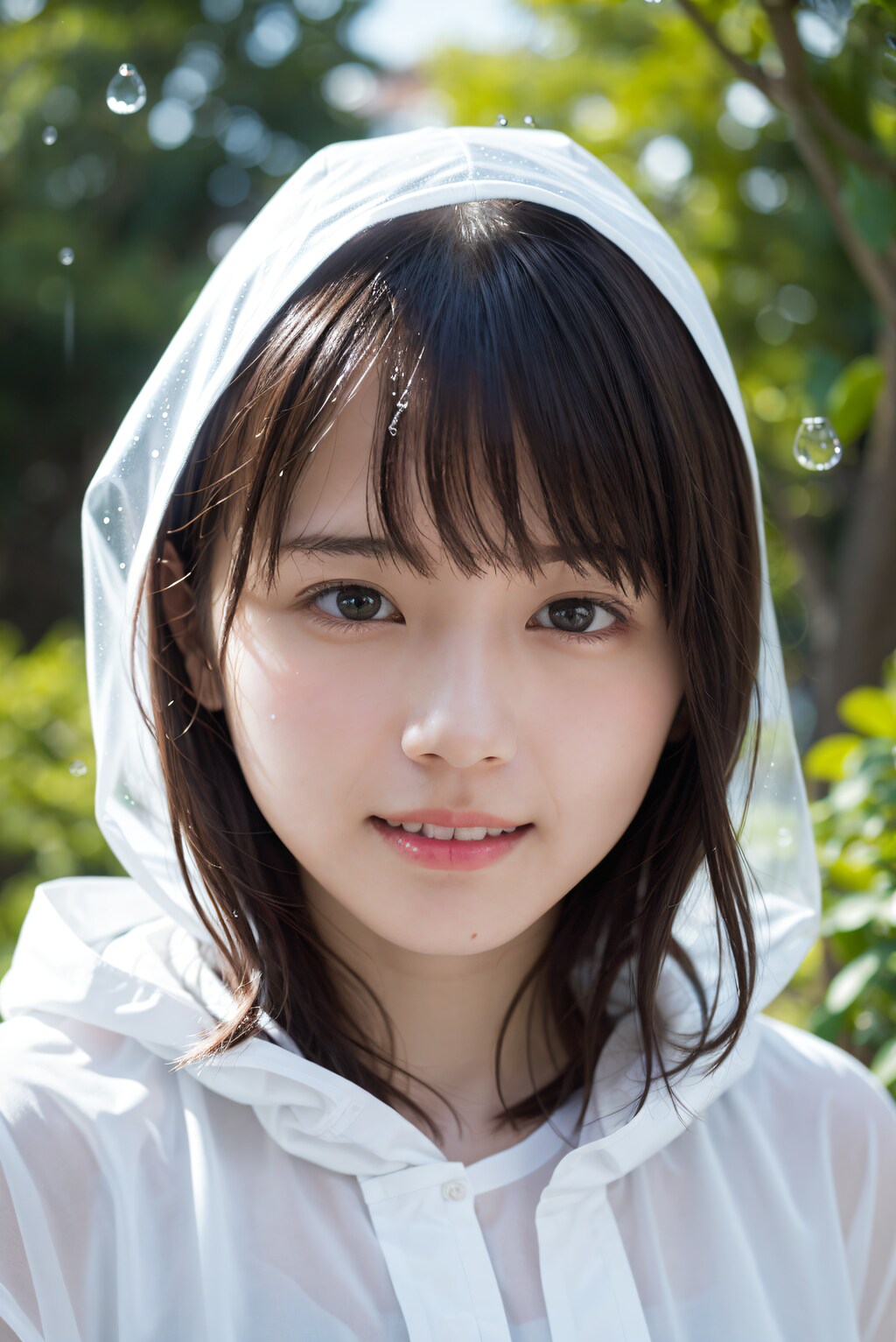 カッパを着た女性