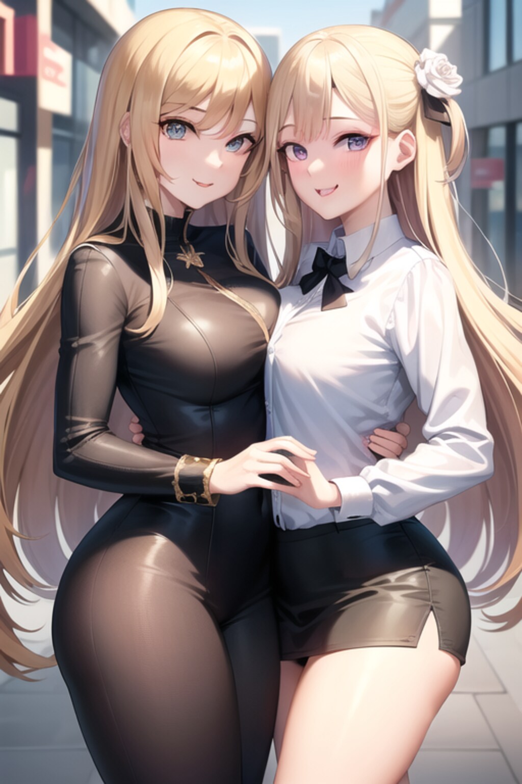 買い物する金銀少女の抱き合わせ