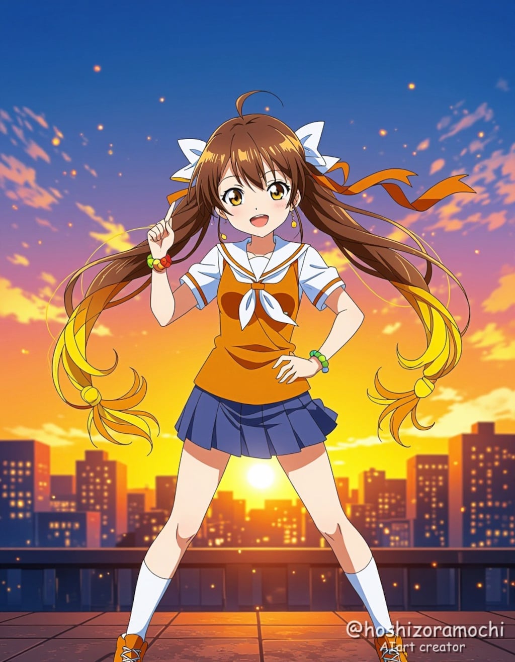 夕日に輝く勝利のポーズ - A victory pose shining in the sunset