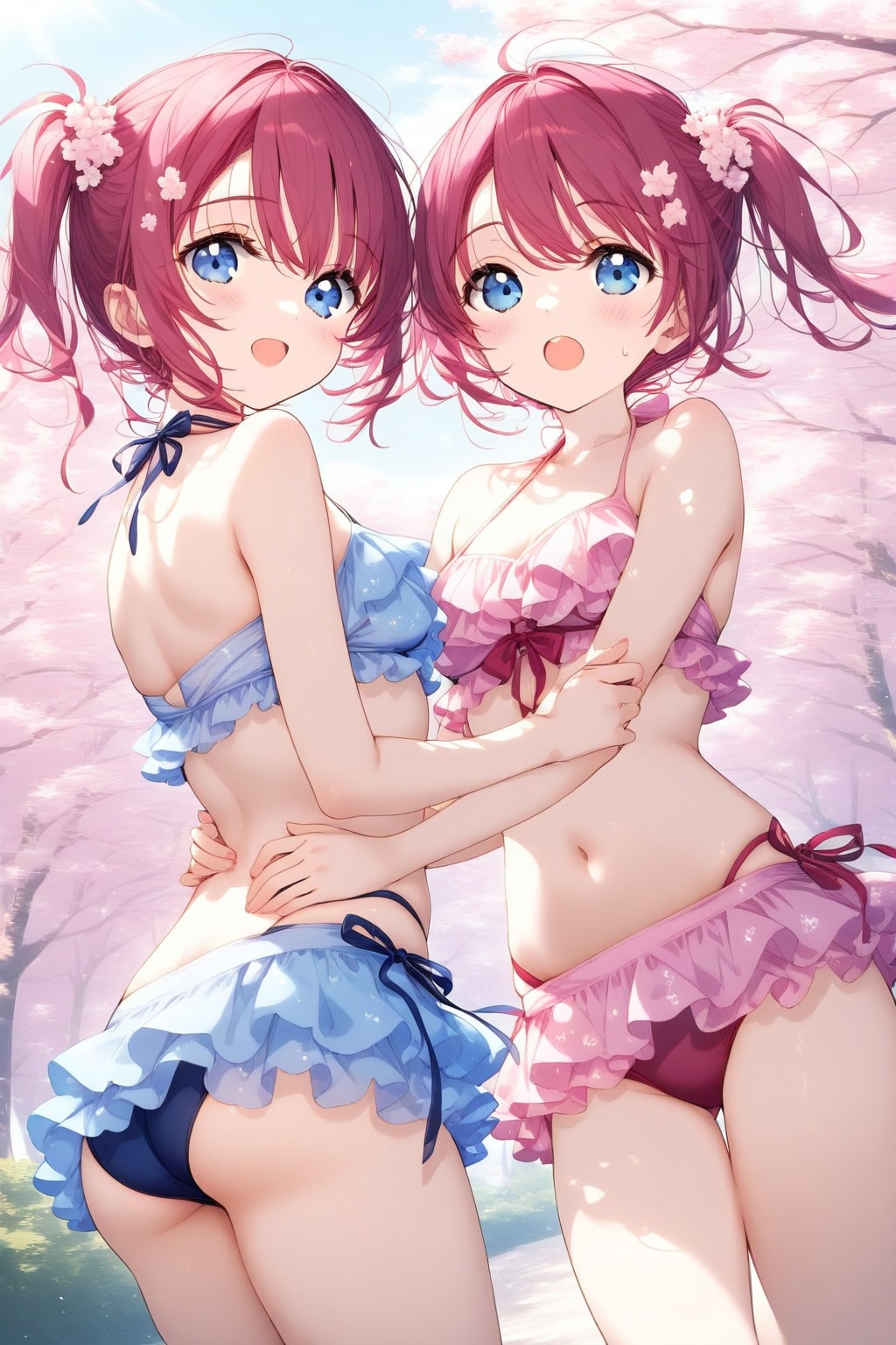 双子と水着と桜