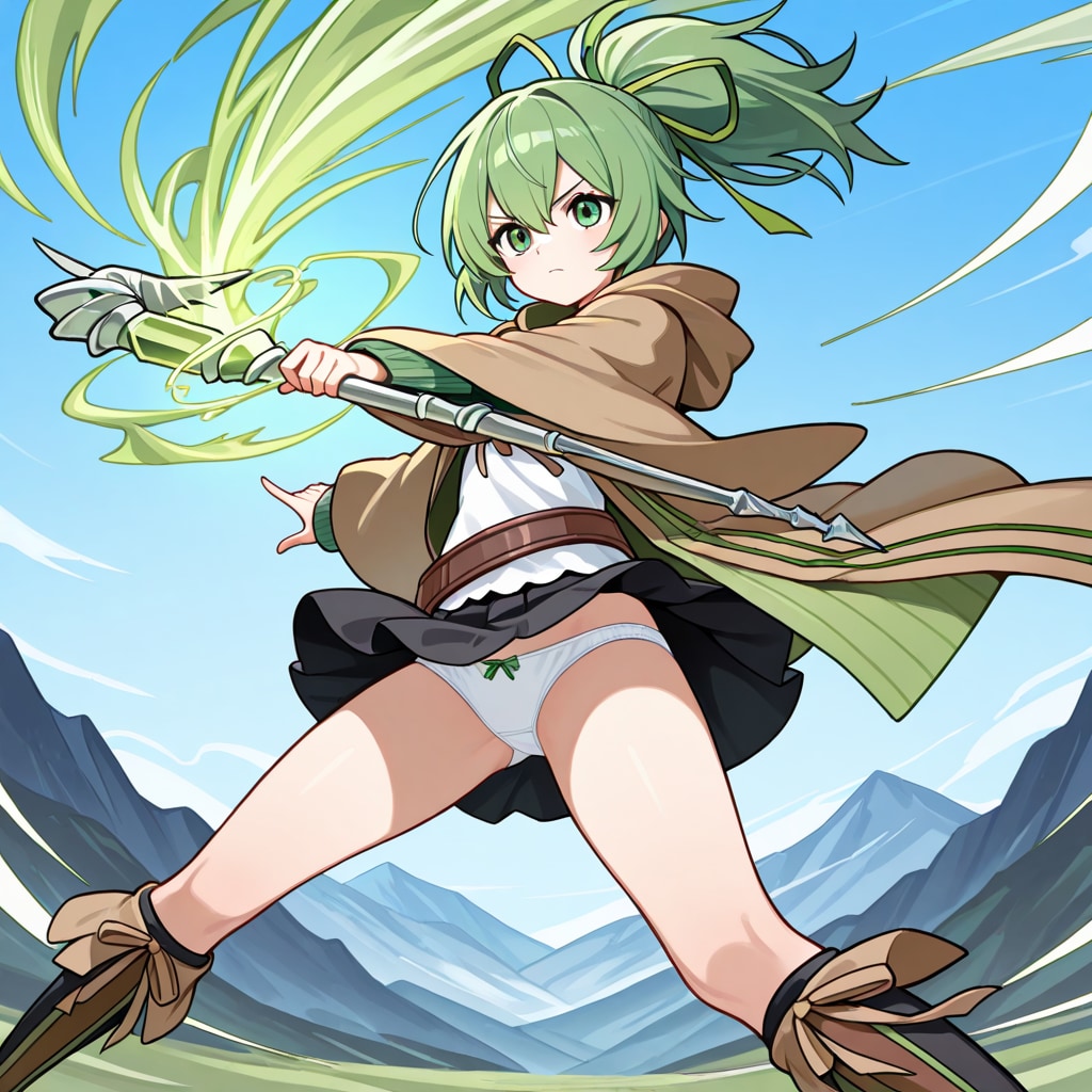 風霊使いウィンが風魔法を使ってパンチラ（白パンツバージョン）