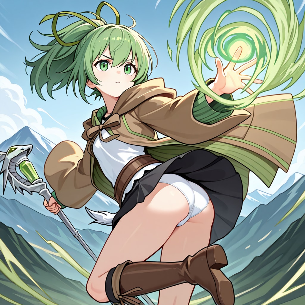 風霊使いウィンが風魔法を使ってパンチラ（白パンツバージョン）