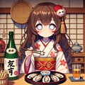 生牡蠣で日本酒を飲む小さな女の子 4枚目