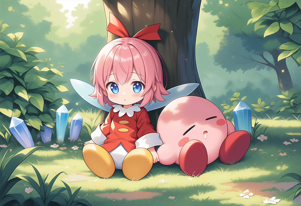 V4フル版　カービィ　リボンちゃん　木の下でスヤスヤ