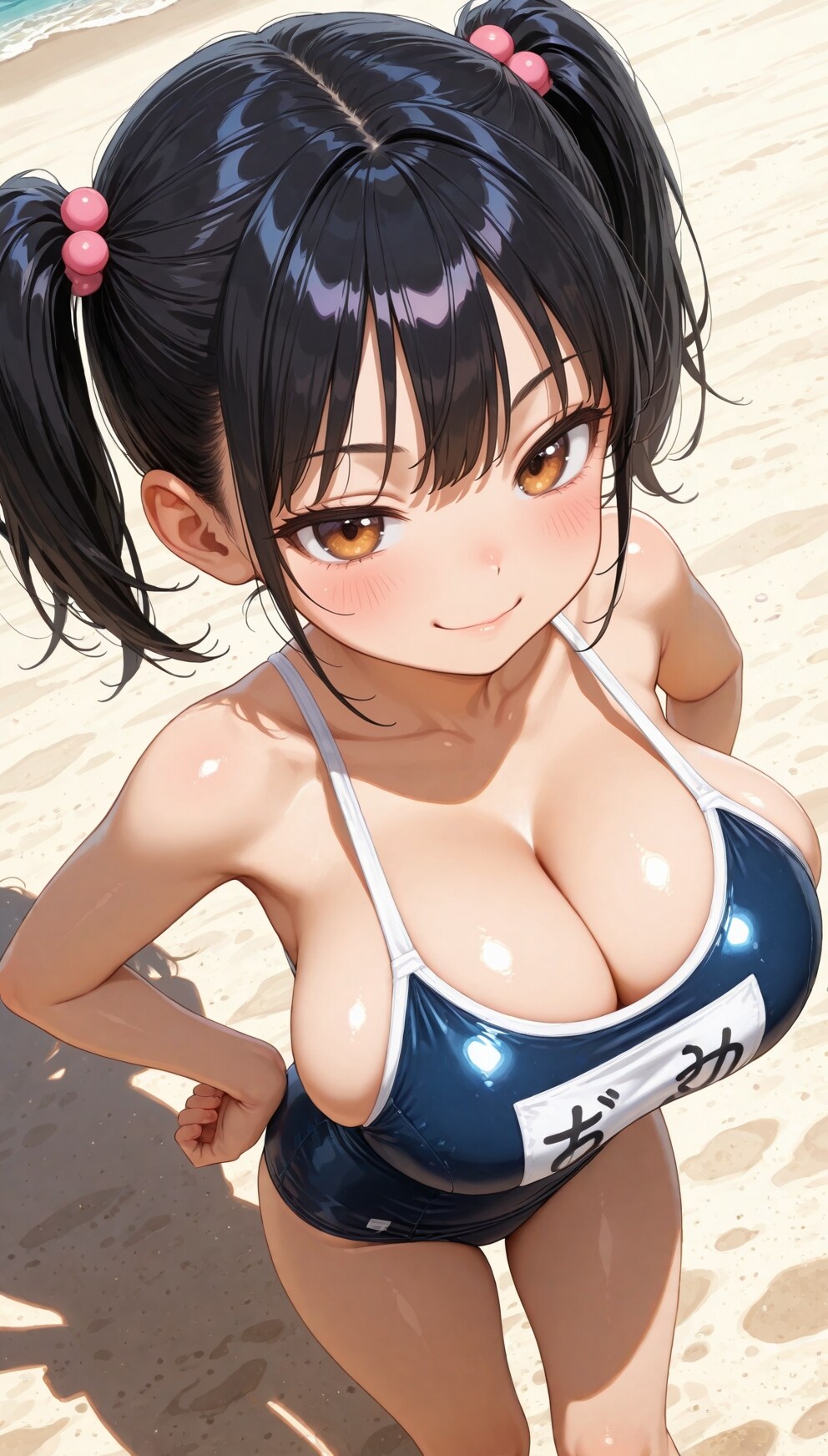砂浜のスクール水着