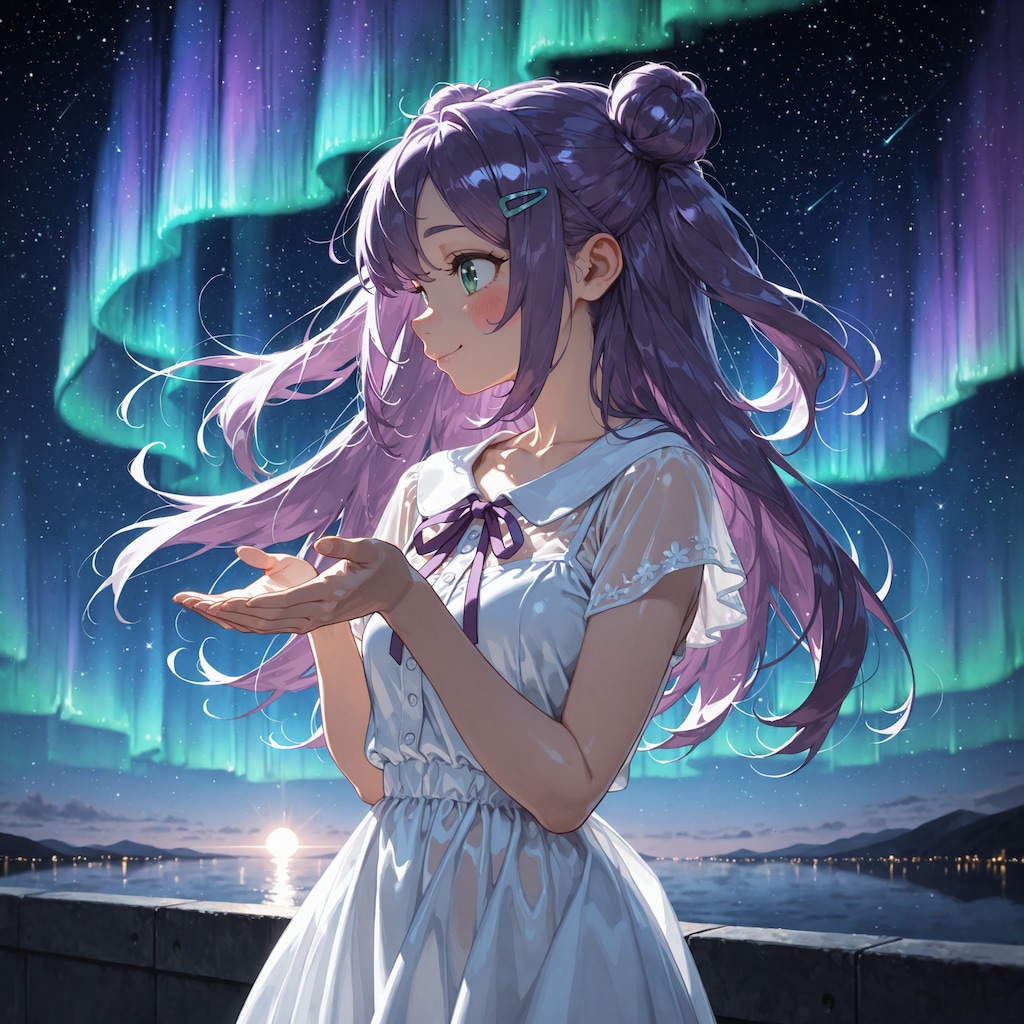 オーロラとお団子頭の女の子