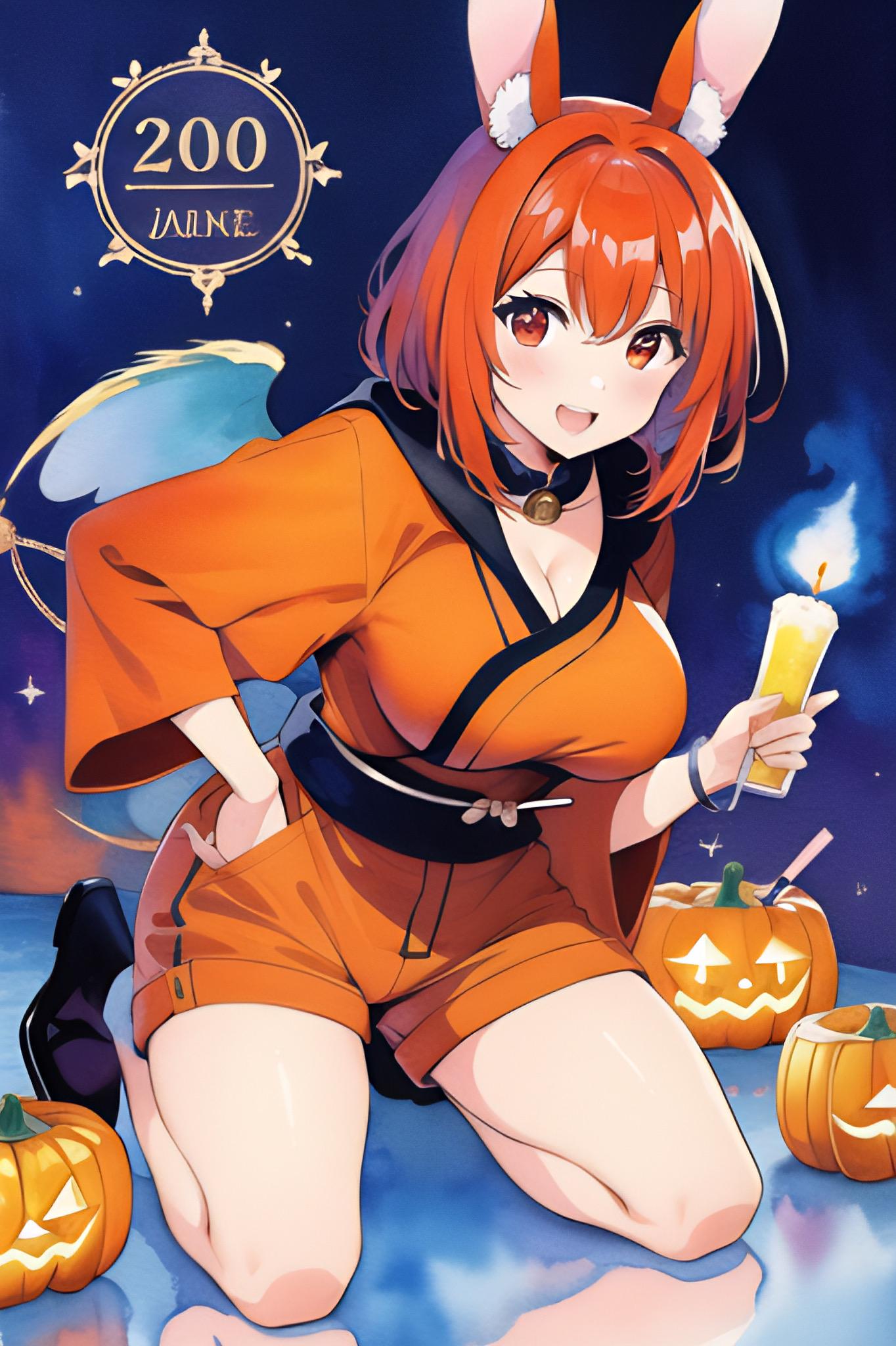闇の世界から現れたハロウィンウサ耳爆美女