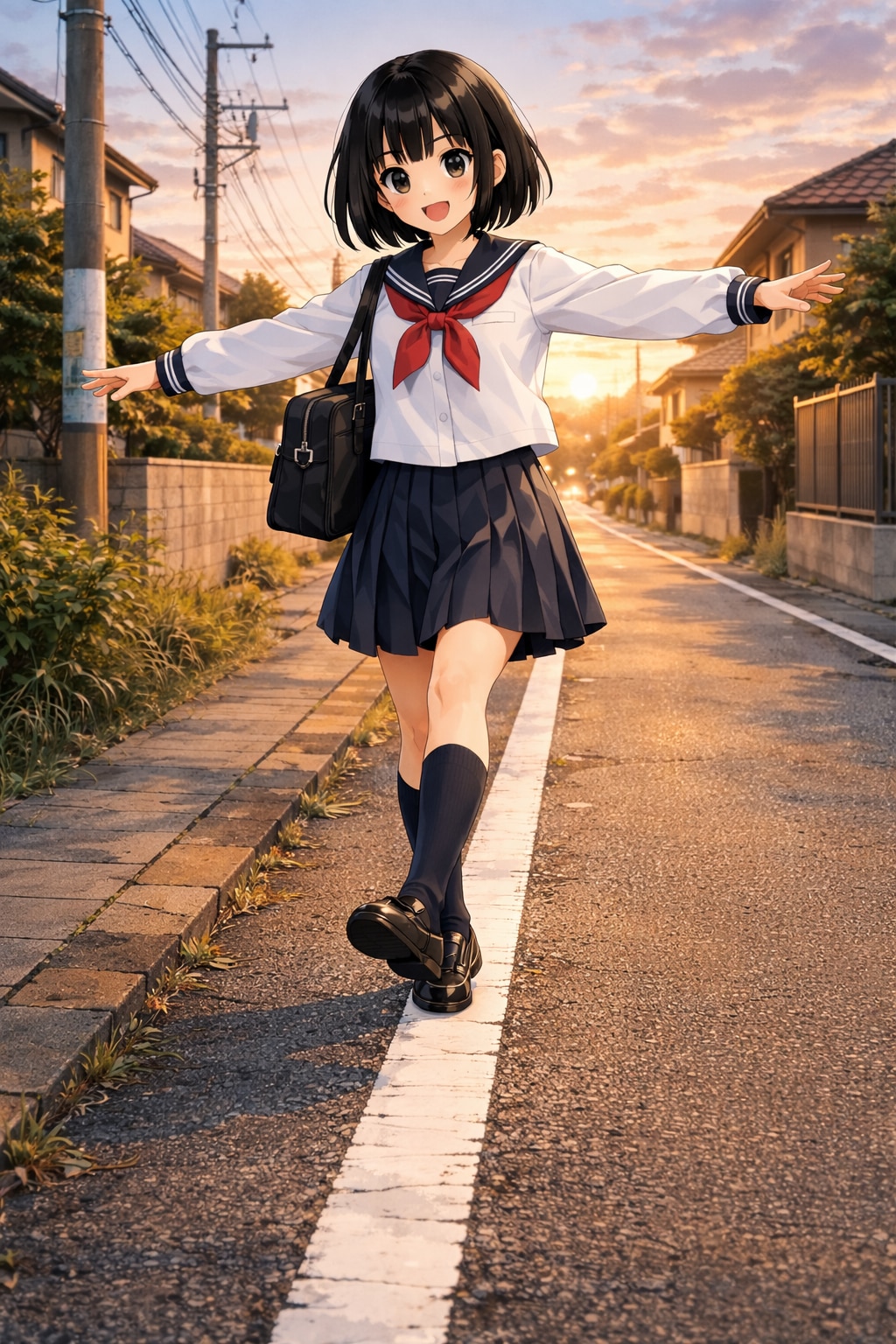 白線を歩く女の子 | の人気AIイラスト・グラビア