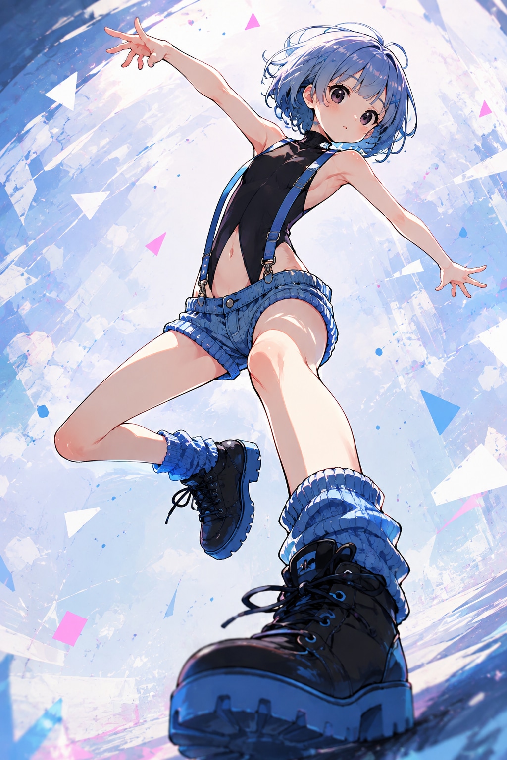 青ニット超ショートパンツ