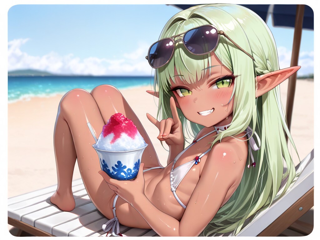 夏の涼を楽しむエルフの女の子