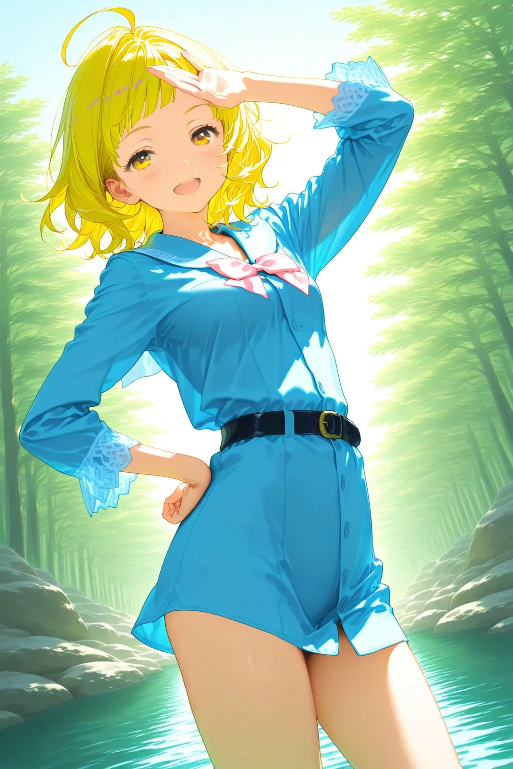 小川で涼むユイちゃん