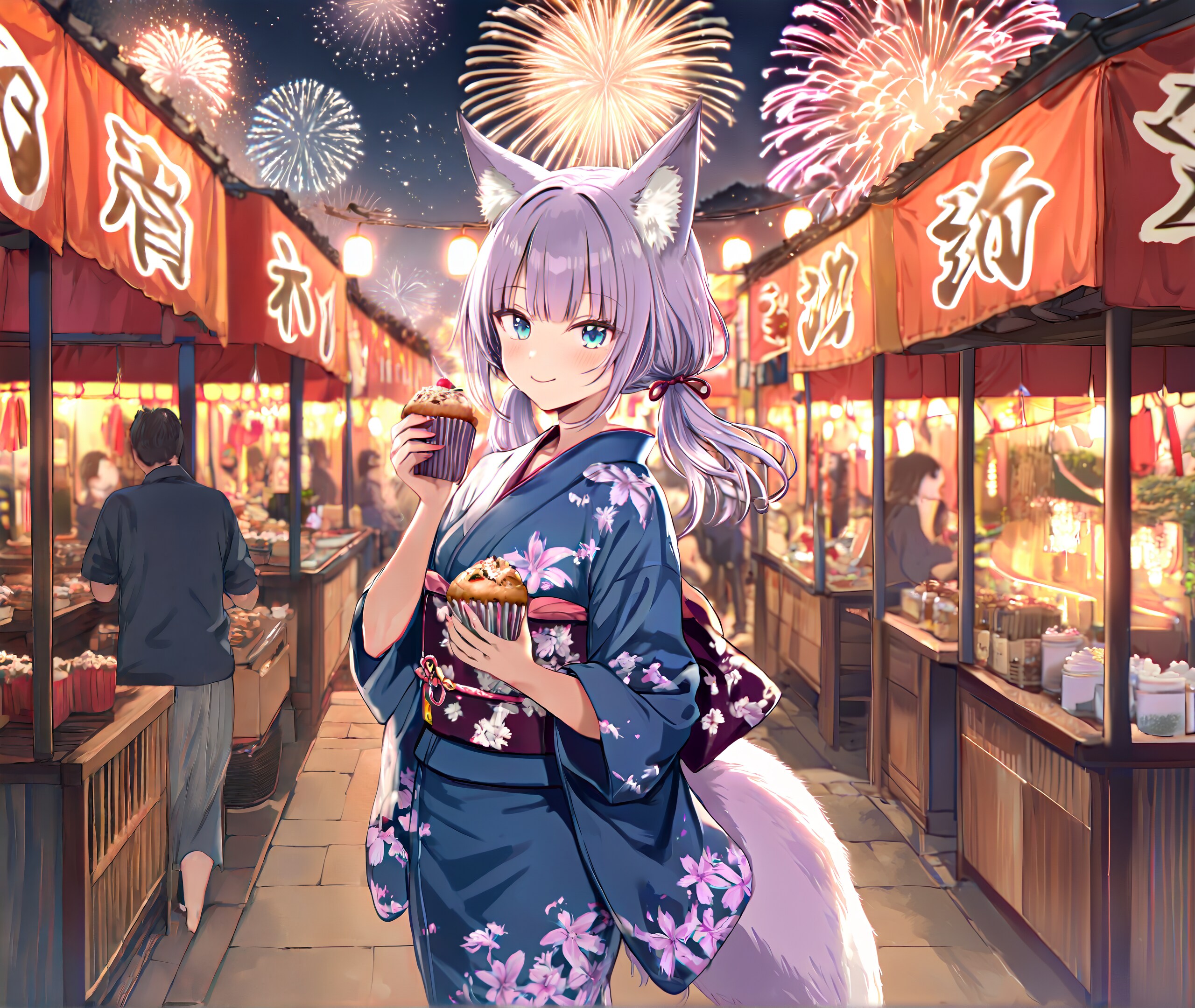 オキツネ神社祭で食べ歩き | の人気AIイラスト・グラビア