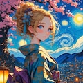 ゴッホの筆致で描く春の芸者 3枚目