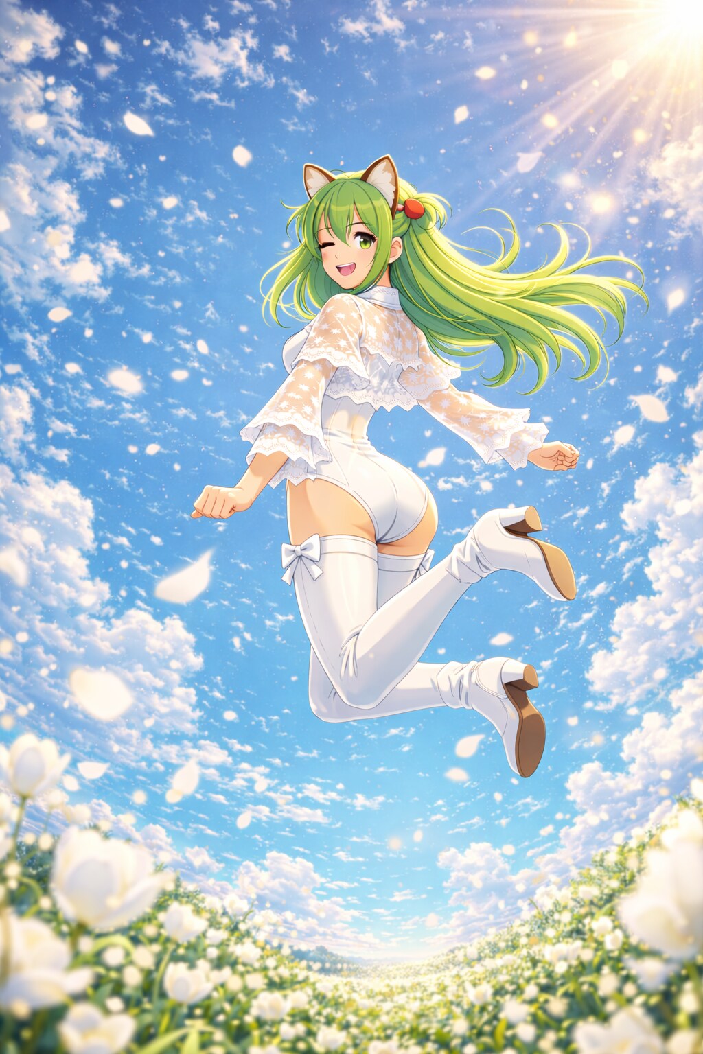 空へ跳ねるネコ耳の春