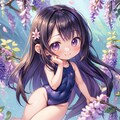 藤の花とちび水着少女 2枚目