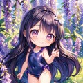 藤の花とちび水着少女 3枚目