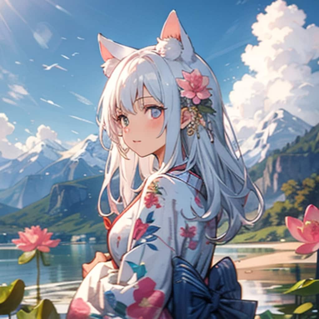 着物を着たねこ娘。