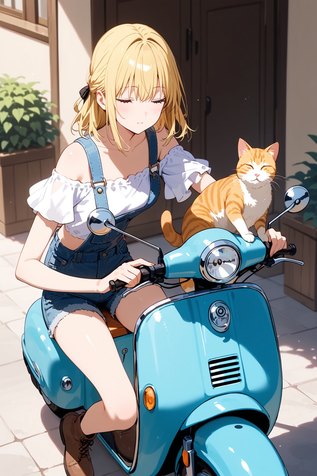 スクーターと猫