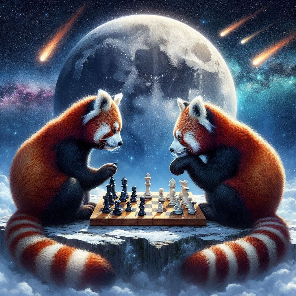 チェスをするレッサーパンダ