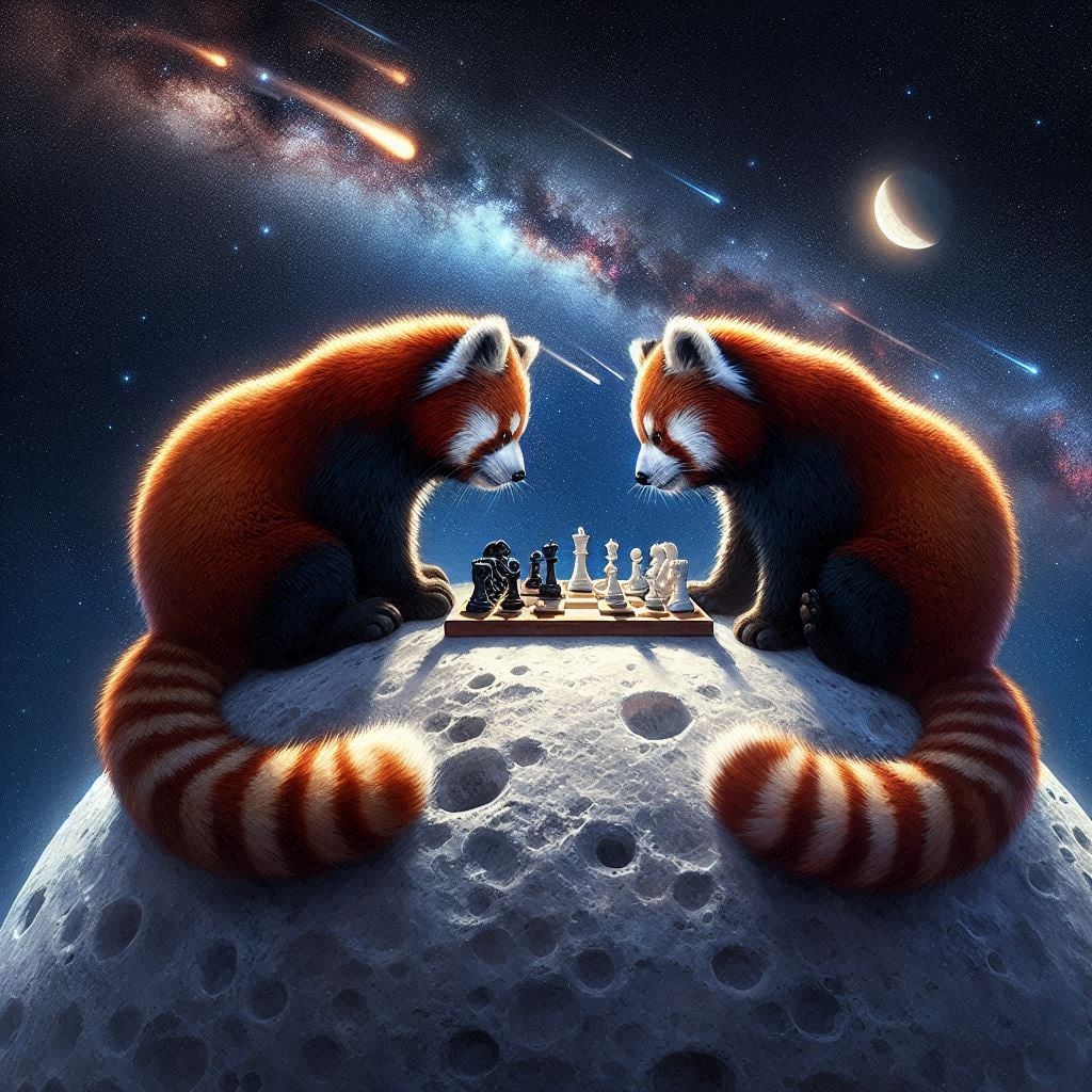 チェスをするレッサーパンダ