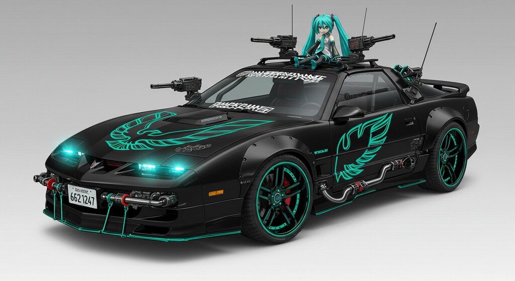 ポンティアックファイヤーバードトランザム軍用車と初音ミク