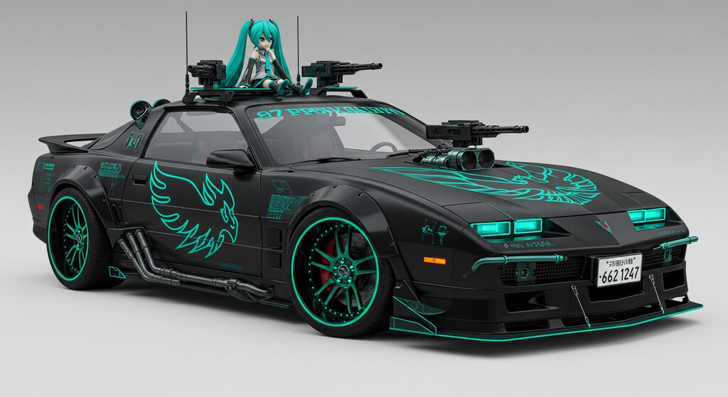 ポンティアックファイヤーバードトランザム軍用車と初音ミク
