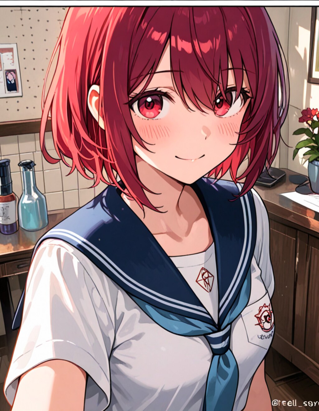 今日も暑いね。昼からも頑張ろうね！赤髪JK