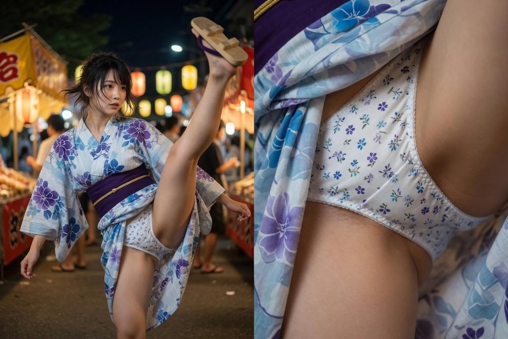 浴衣姿でハイキック