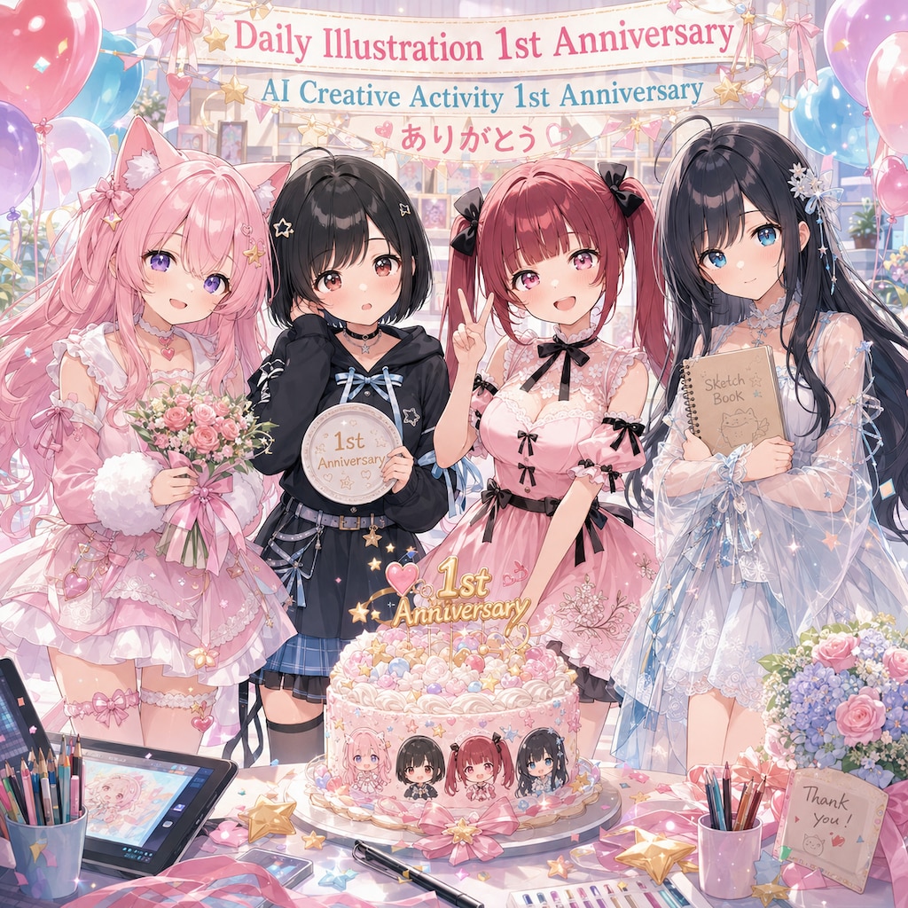 AI創作活動&デイリーイラスト1周年記念イラスト