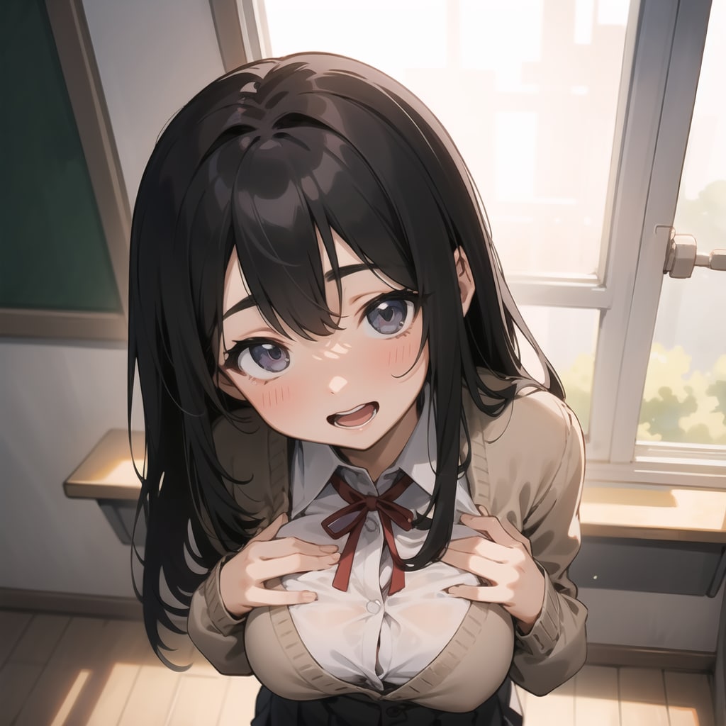 上目遣いで見つめる