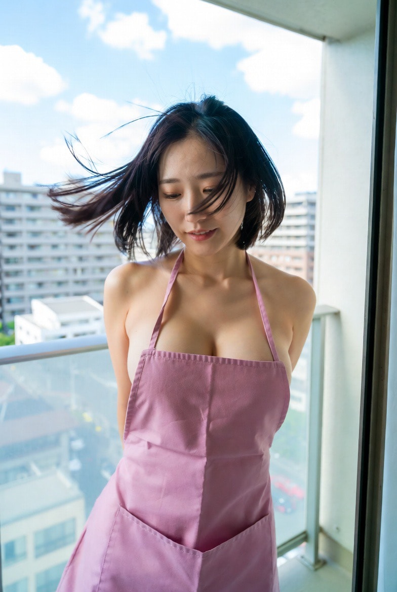 裸エプロンでベランダに放り出された奥さん