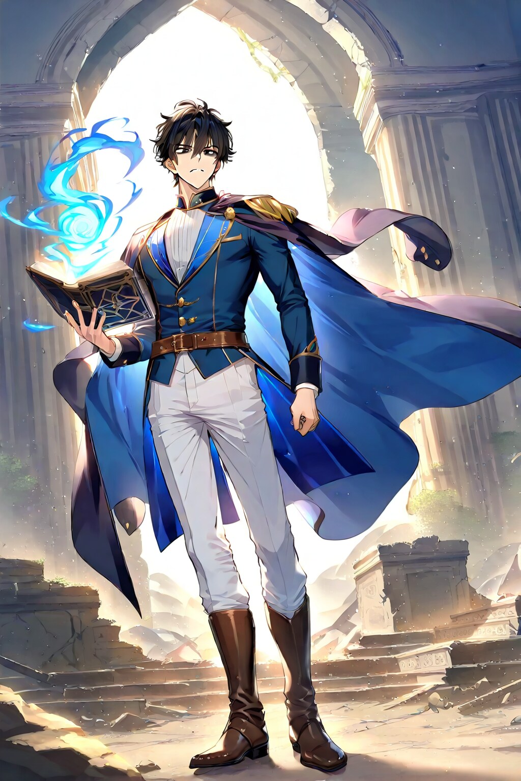 幻想的な古代遺跡の前、大柄な男性魔導士1-1-1-7