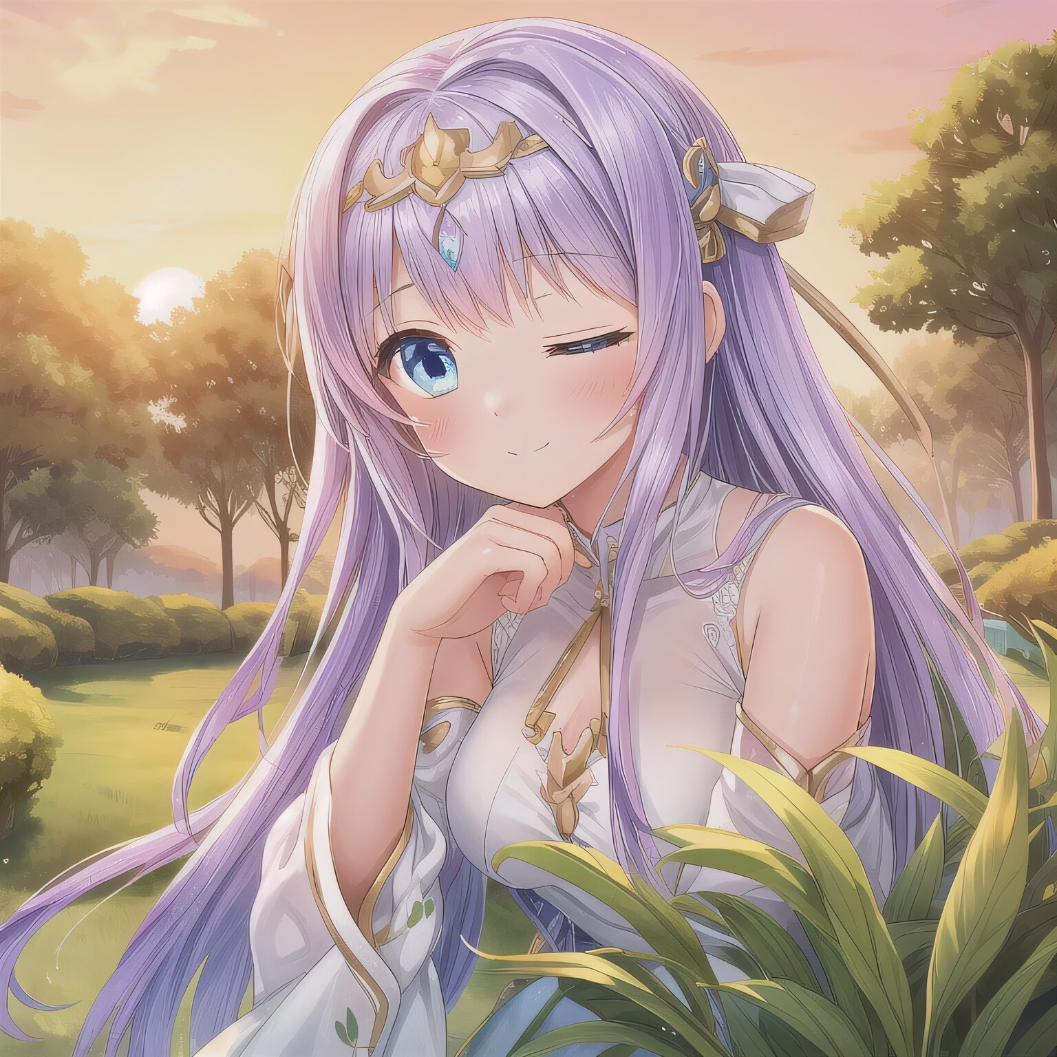 紫髪ロングでワンピースの少女２ | の人気AIイラスト・グラビア