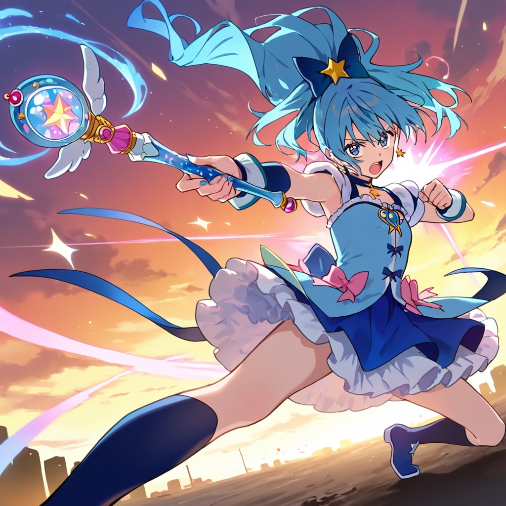 青いポニーテールの魔法少女3 | の人気AIイラスト・グラビア