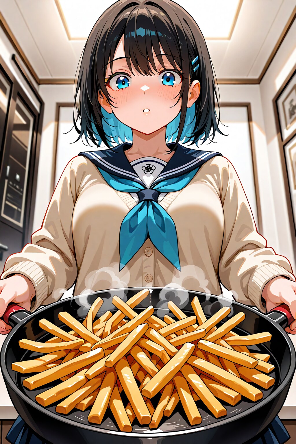 冷めたフライドポテトをフライパンで温め直す