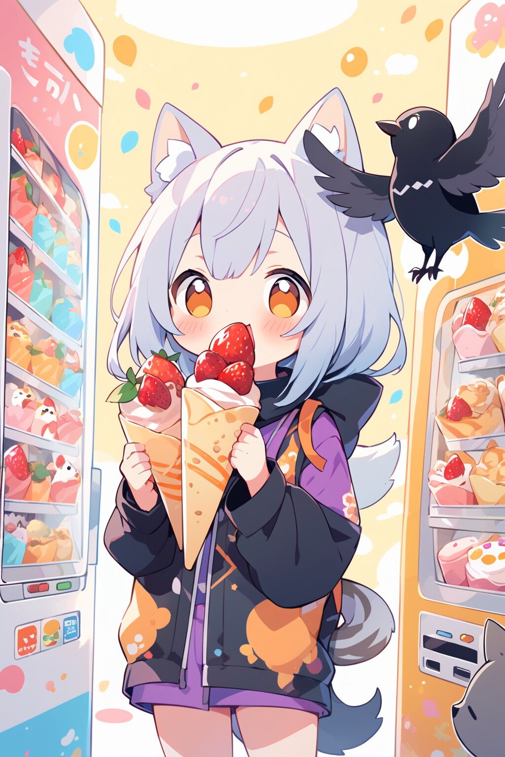 買い食いする銀髪ちゃん