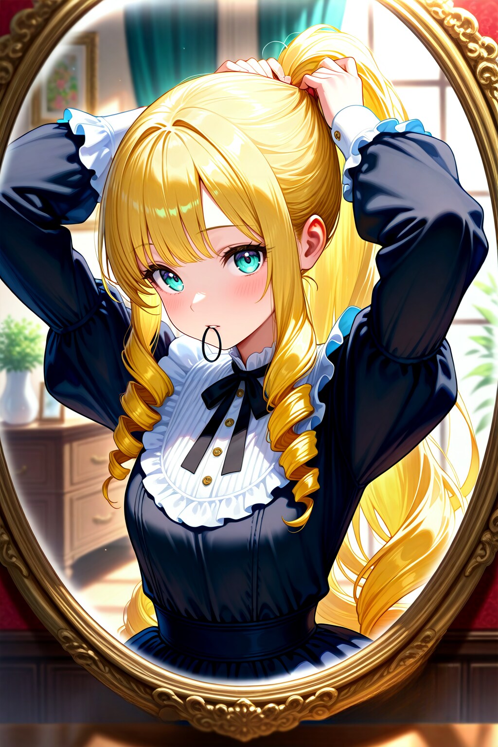 鏡の前の身だしなみ