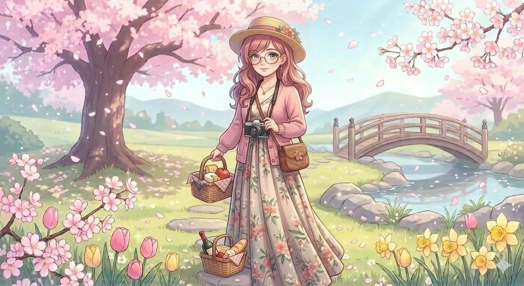 桜と春色コーデ