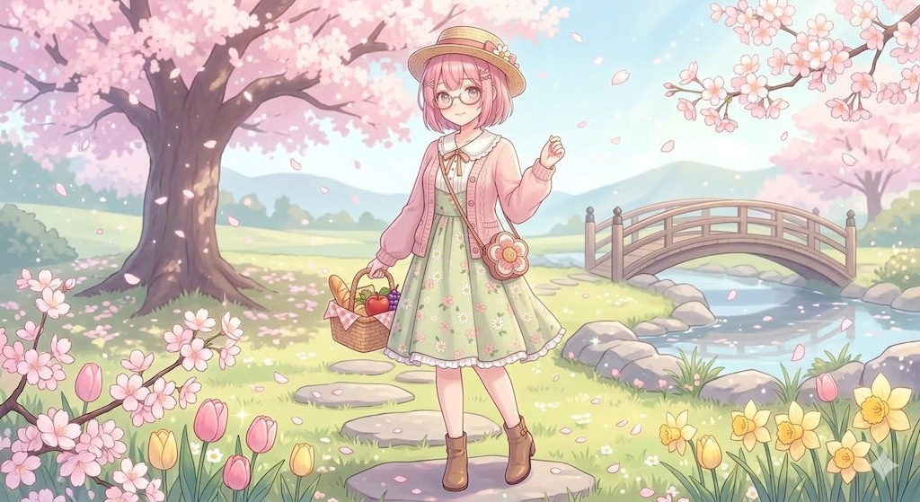 桜と春色コーデ