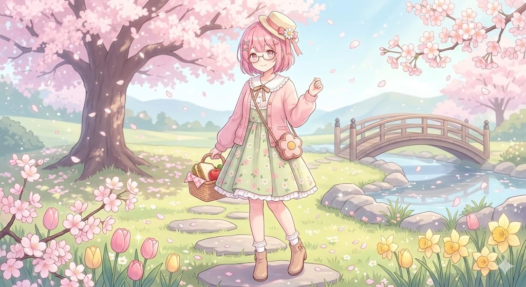 桜と春色コーデ