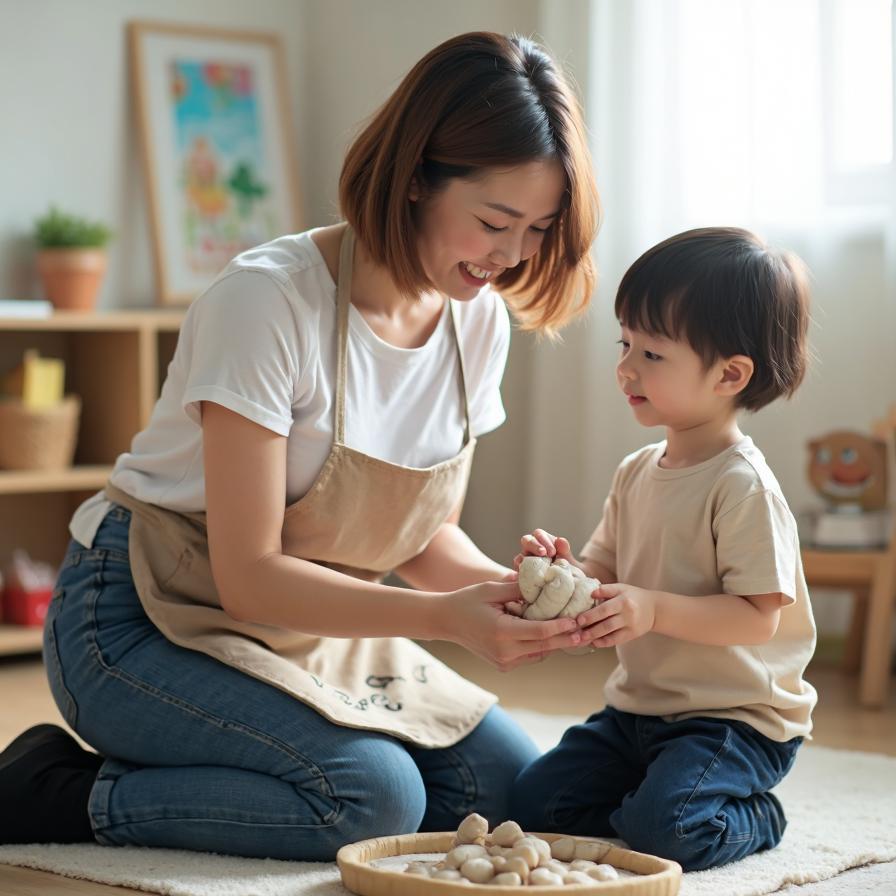 粘土遊びをしている保育士さん