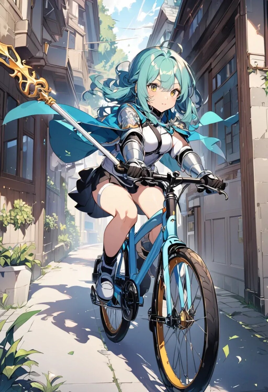 自転車に乗る騎士