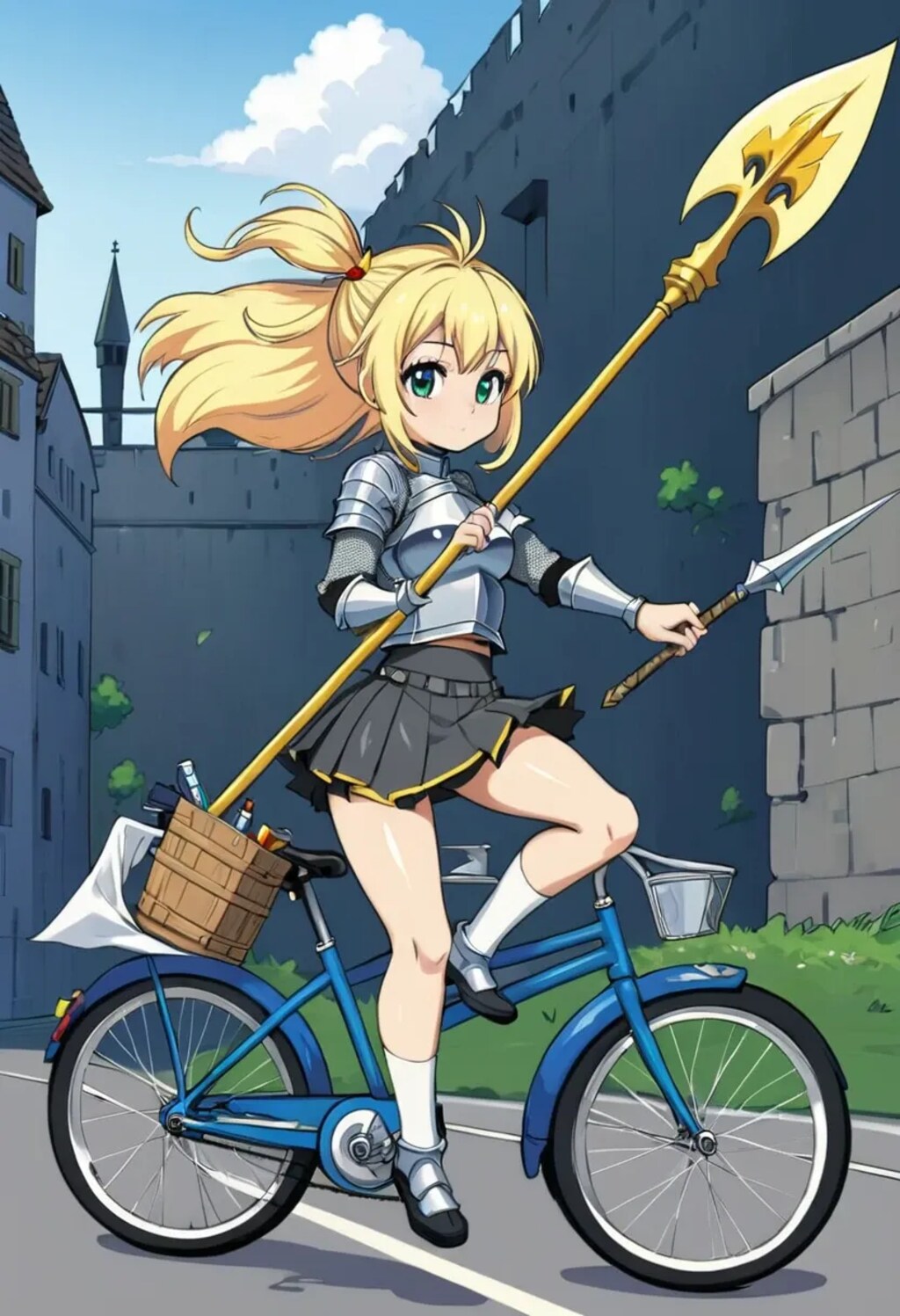 自転車に乗る騎士