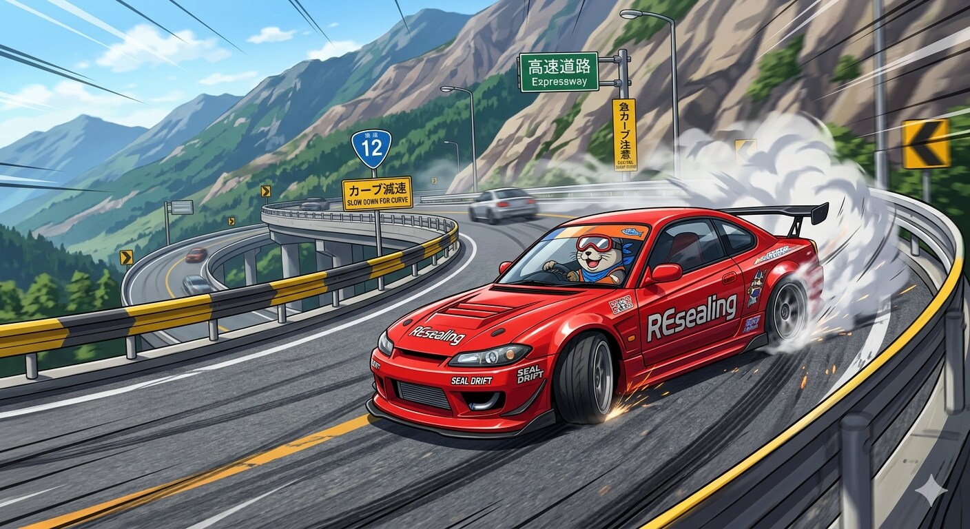 高速道路でドリフトするアザラシ