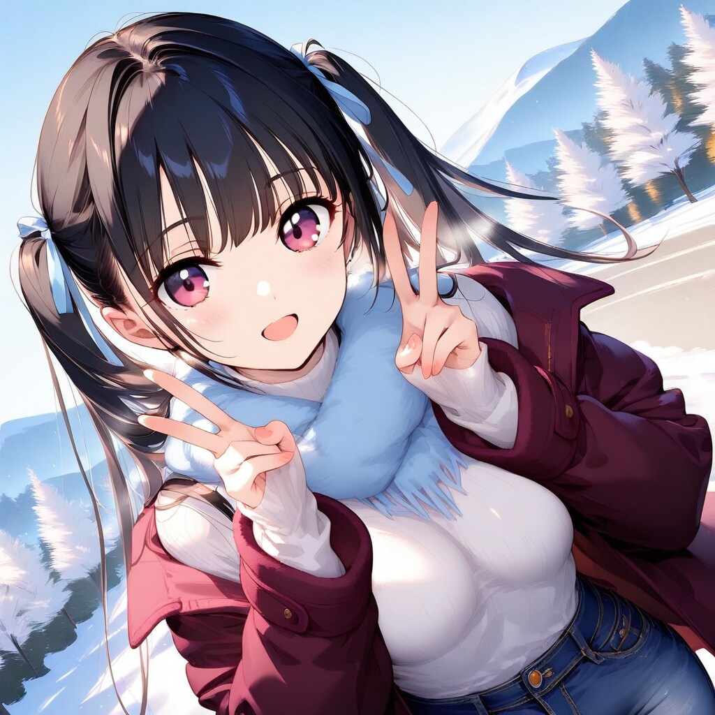 黒髪ツインテ娘の冬コーデ