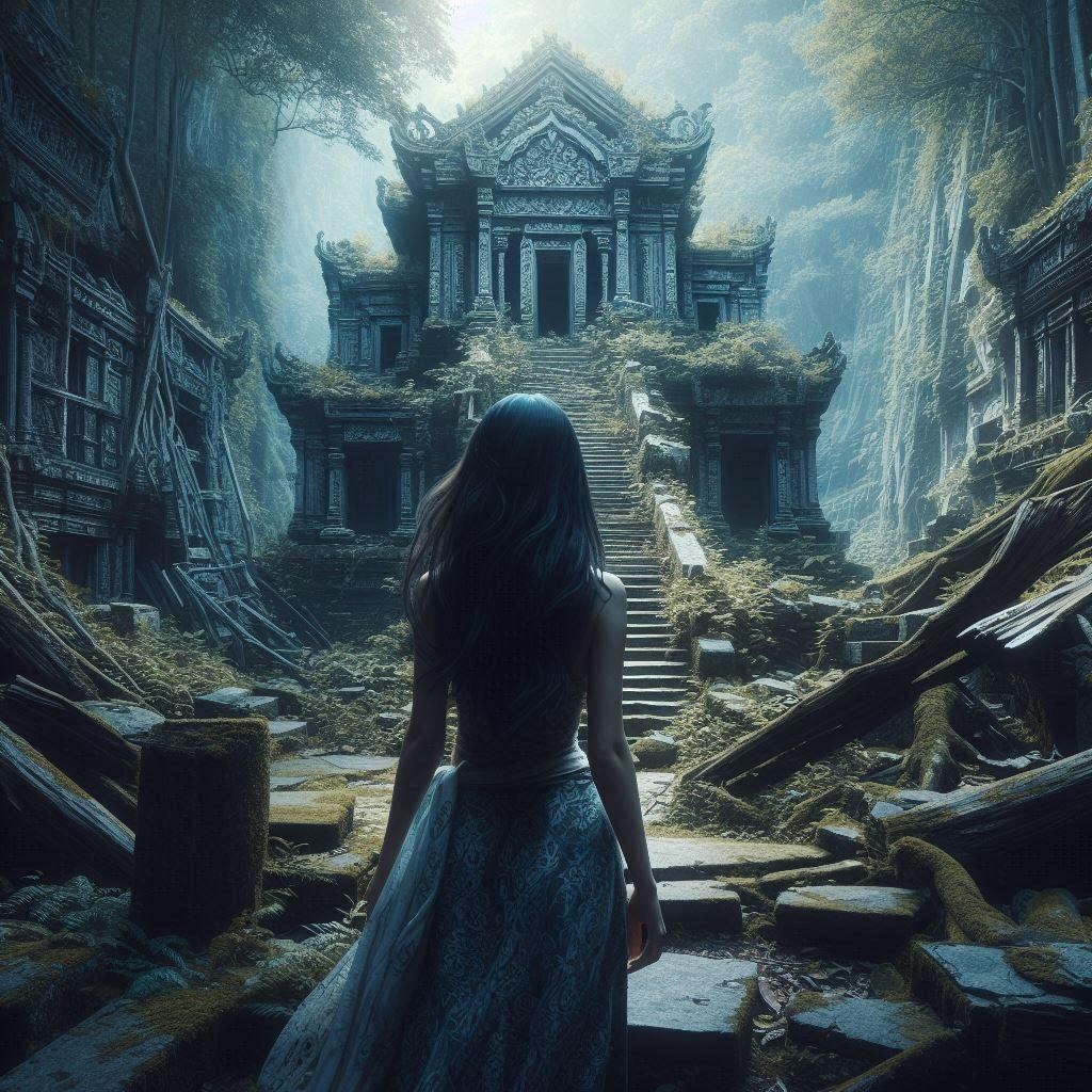 遺跡と黒髪少女