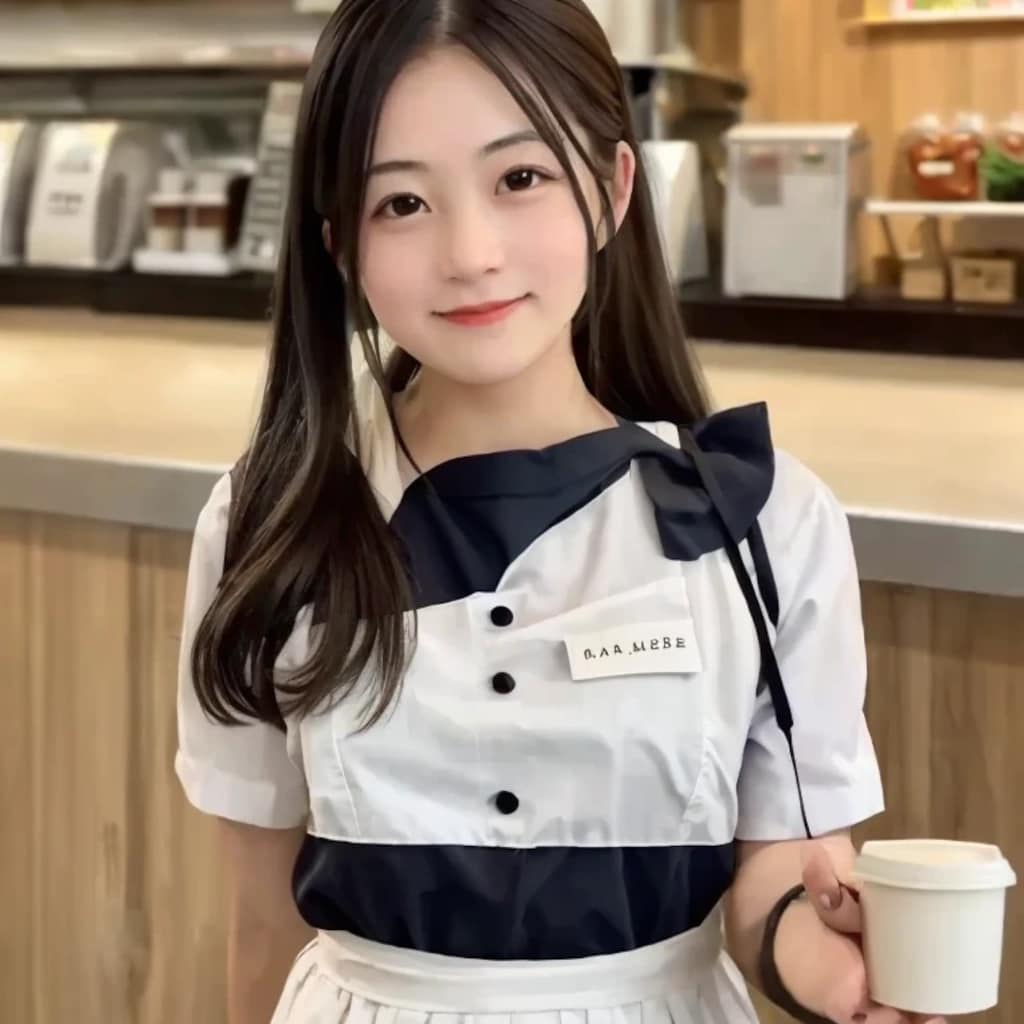 黒髪ロングでカフェの美女７８